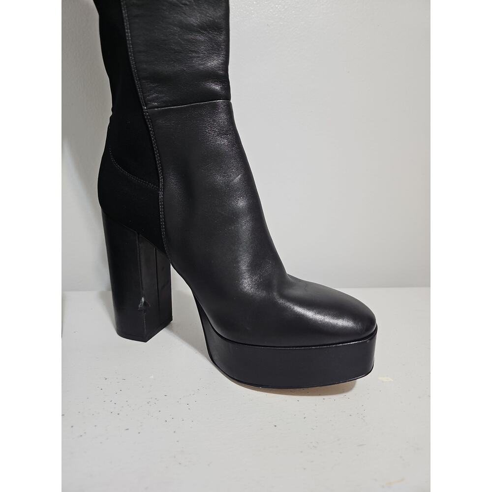 Stuart Weitzman Leather Knee High Boot Womens 9 Black Square Toe Party Platform - Picture 9 of 16